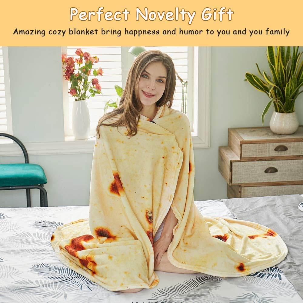 Burritos Tortilla Throw Blanket (Yellow), Novelty Funny Round Blanket for Kids & Adults, Soft Flannel Tortilla Wrap Blanket(71", Adults) — image 2