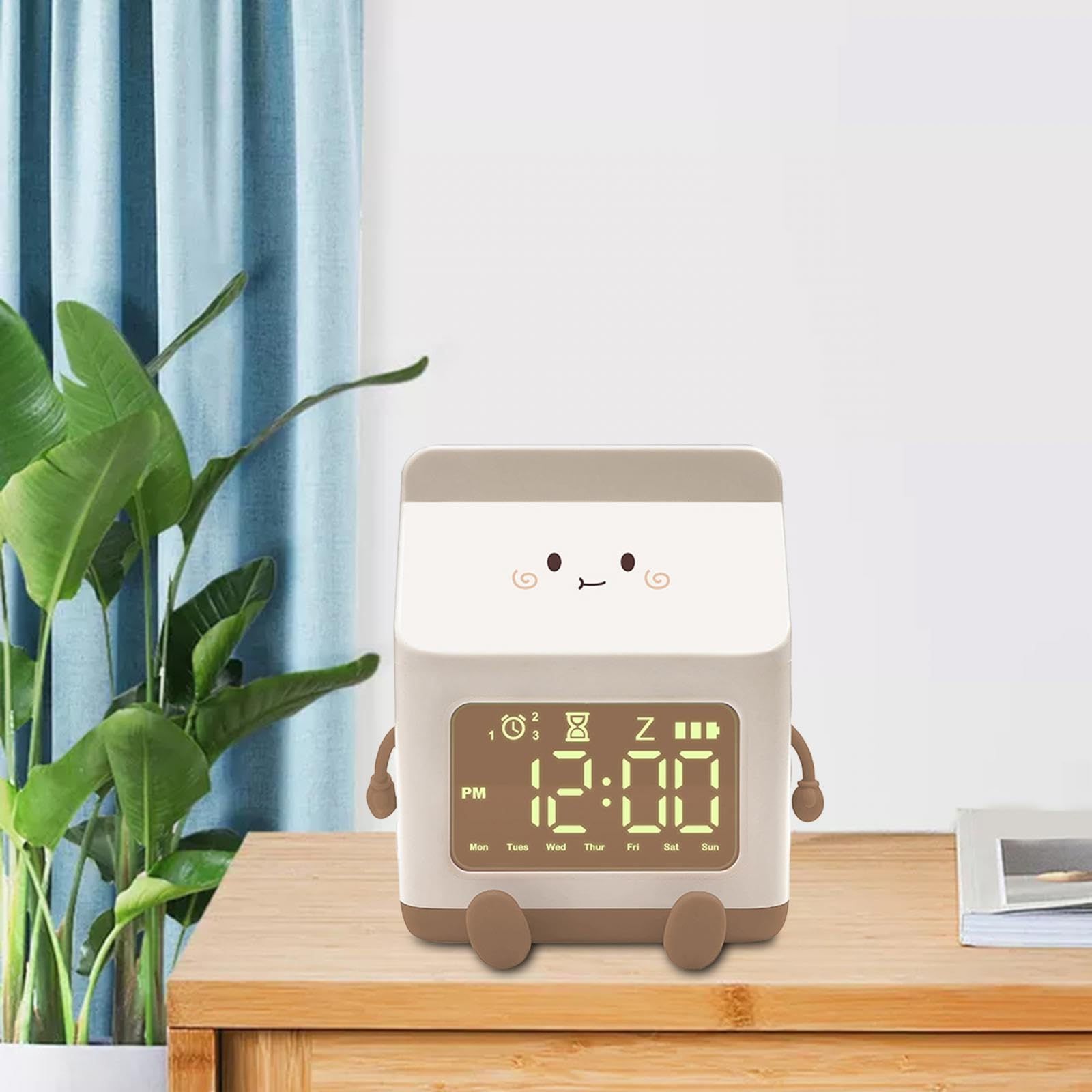 Kids Alarm Clock for Girls, Milk Alarm Clock with Toddler Sleep Training Clock for School Home Office(Brown) — image 5