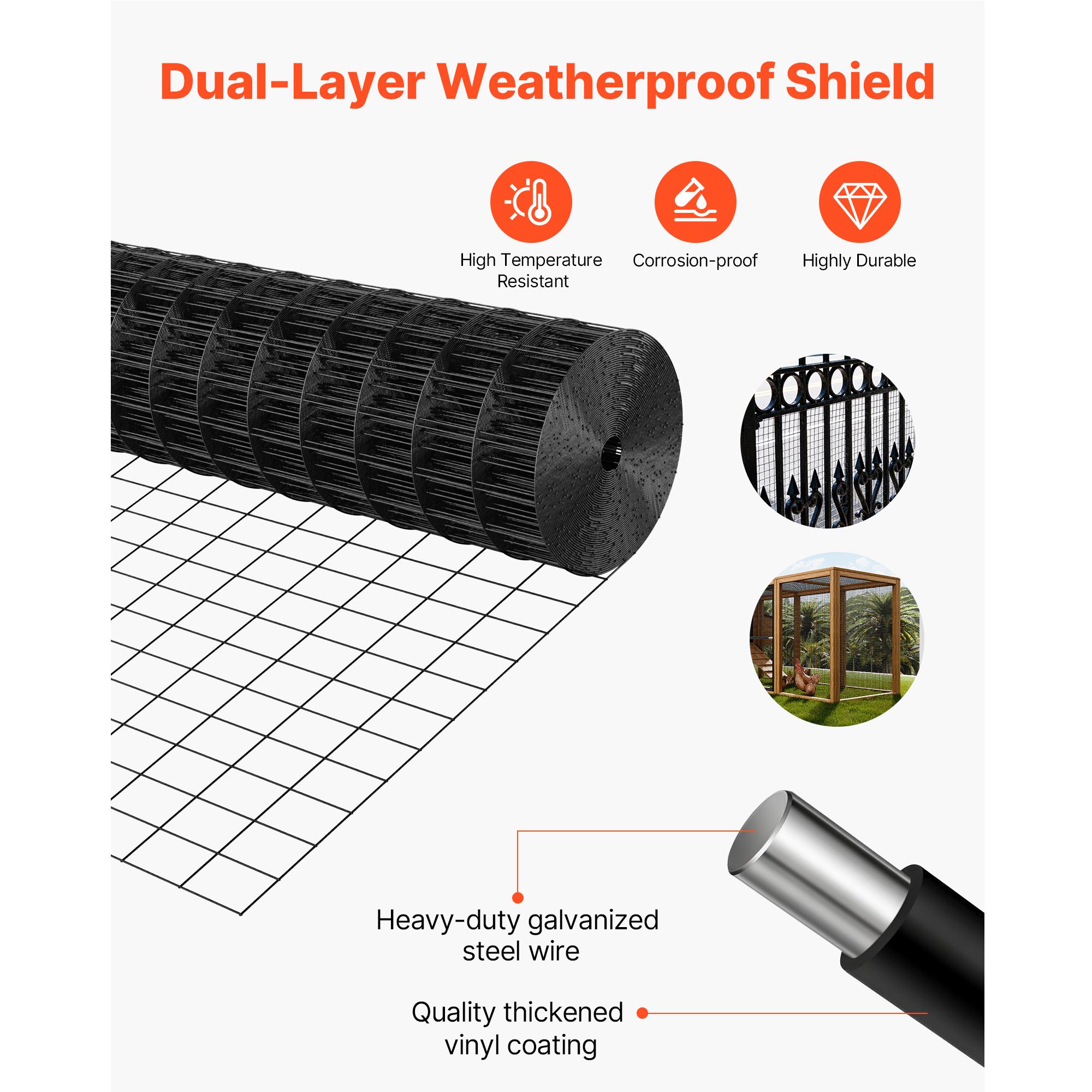 Hardware Cloth 91cm x 7.62m, 2 × 3 in Mesh 16 Gauge Galvanized Wire Mesh Roll, Weather-Resistant Vinyl Coated Chicken Wire Fencing, Heavy Duty Welded Garden — image 4