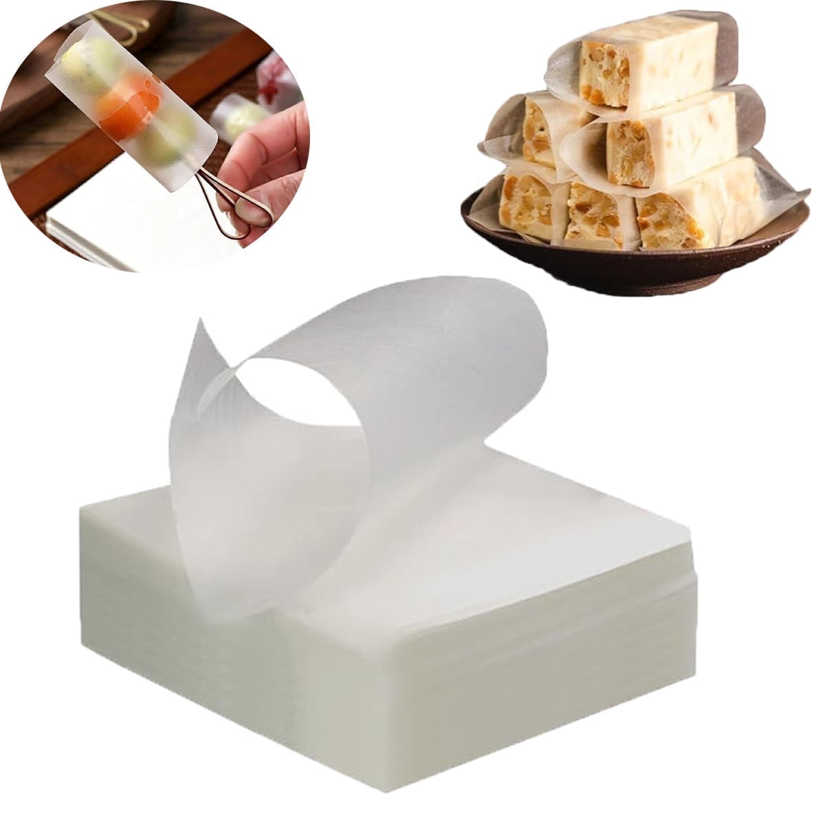 Edible Glutinous Rice Paper 1200Pcs Candy Coated Wrapping Paper Edible Candy Wrappers Sheets,Edible Wafer Paper,Transparent Rice Paper for Homemade Tanghulu