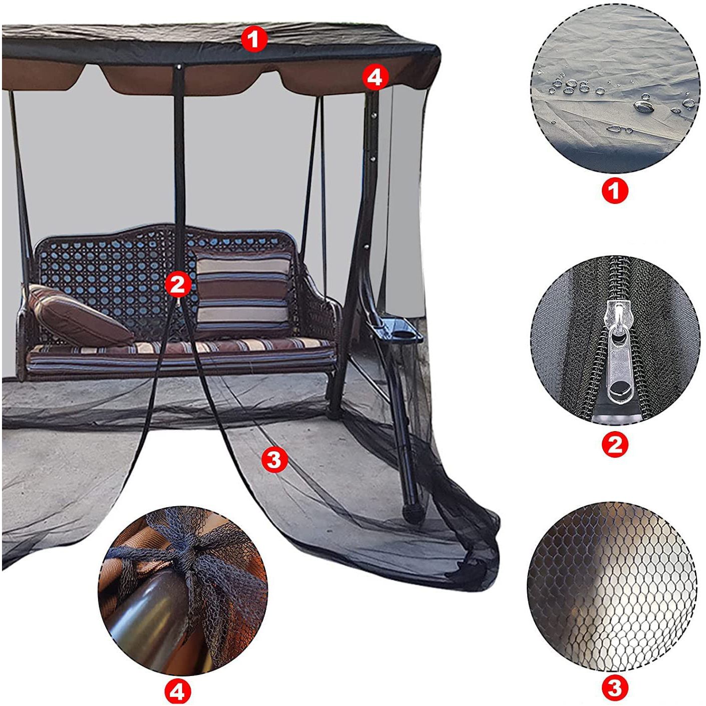 Swing Mosquito Netting, Mosquito Mesh Screen, Outdoor Rectangle with Zipper Opening and roof Waterproof Tent(155*125*200cm) โ image 2