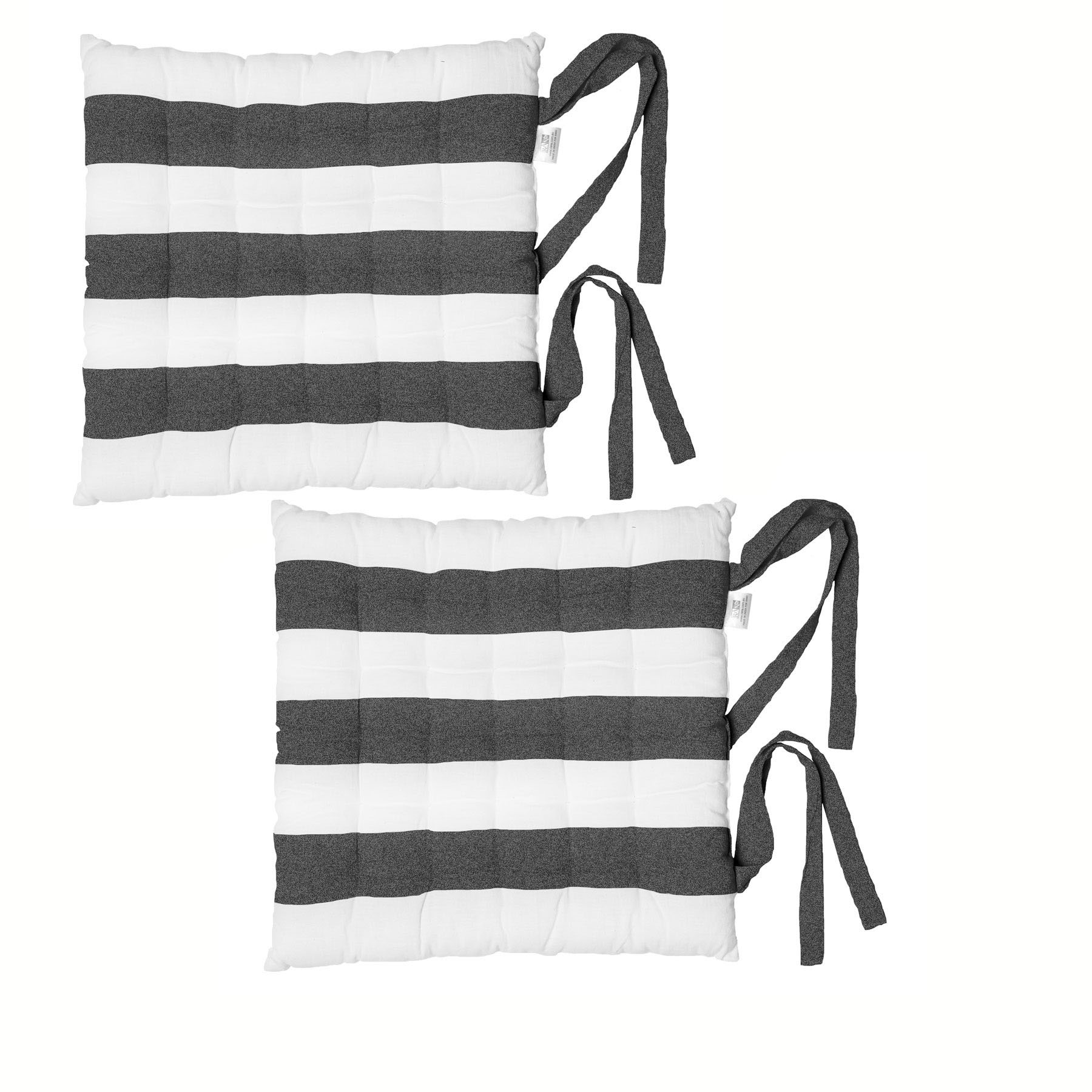 Rans Set of 2 Alfresco Cotton Chair Pads 40 × 40 cm - Striped Black (Charcoal)