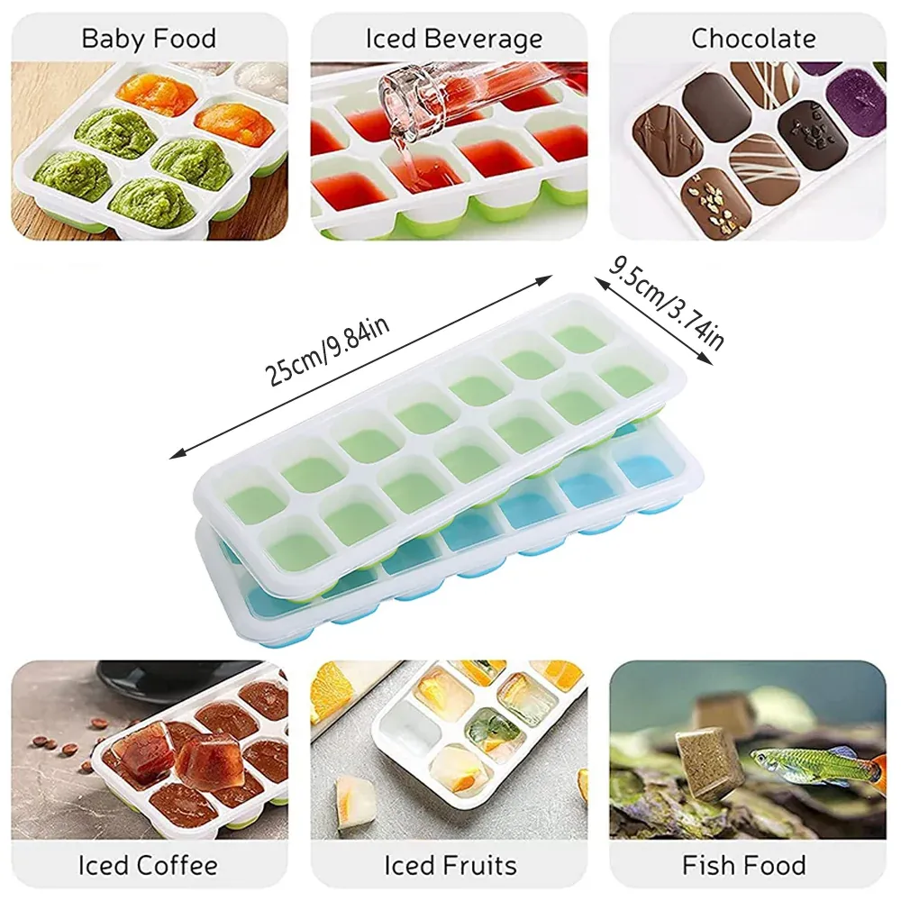 4Pcs Ice Cube Tray With Lid Easy Release Silicone Mould 14 Cubes Container Mold - Blue — image 4