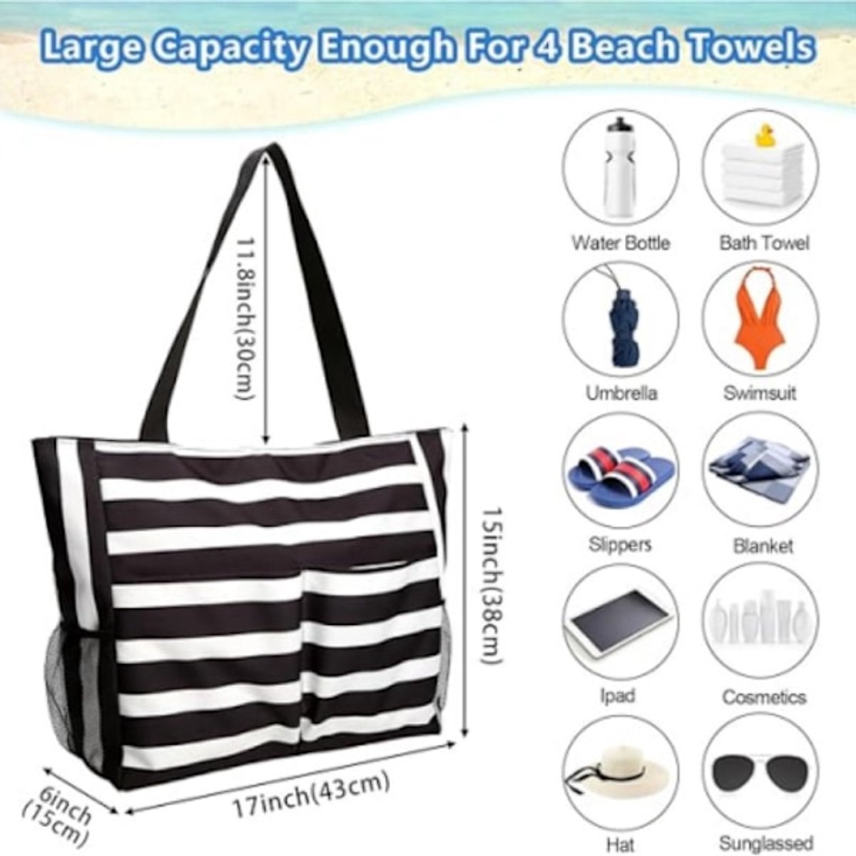 Beach Bag - Waterproof Foldable Beach Bag - Large - Foldable - Women's Beach Bag - Large Capacity - Portable Storage Bag โ image 5