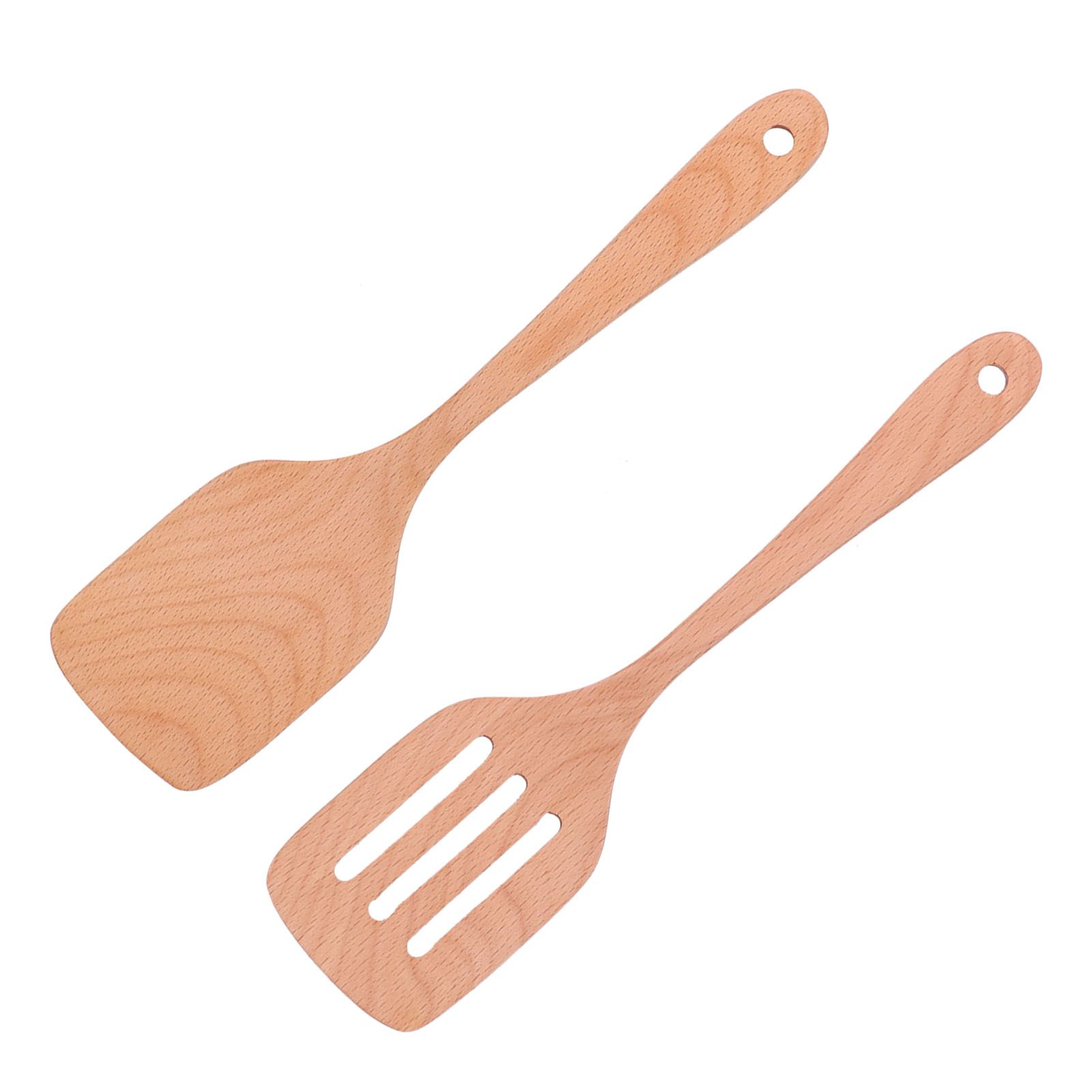 2Pcs Kitchen Turner Spatula Set Wooden Environmentally Friendly High Temperature Resistant Non Stick Kitchen Utensils — image 3