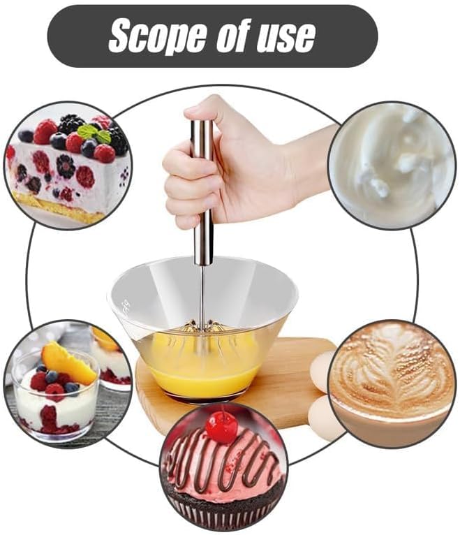 Stainless Steel Whisk, Egg Whisk Hand Push Rotary Whisk Blender, Hand Push Mixer Stirrer Tool for Cooking Kitchen Home Egg Milk (1PCS) — image 4