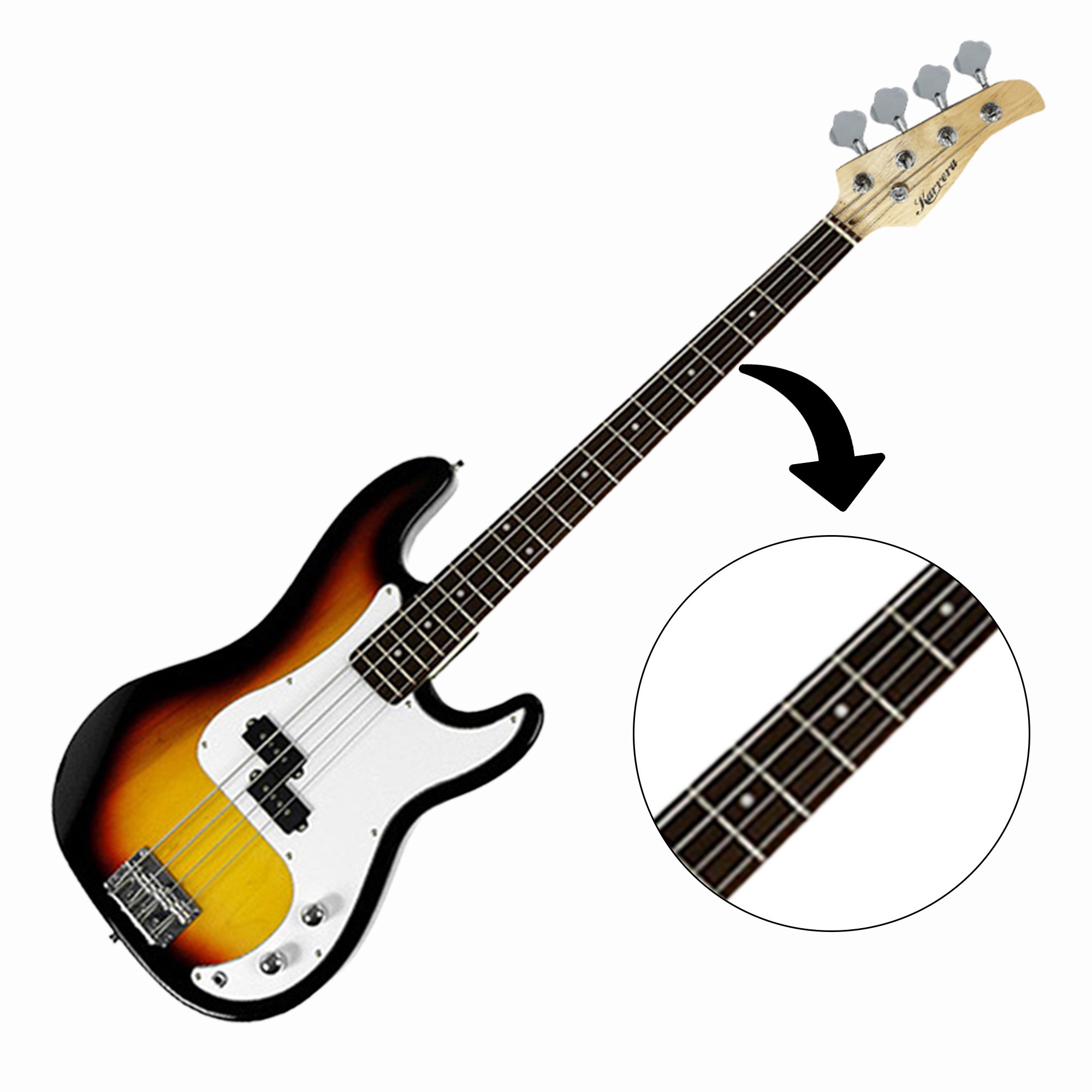 Karrera 39in Electric Guitar Bass Tuner Music 4-String Instrument Full Size Sunburst — image 5