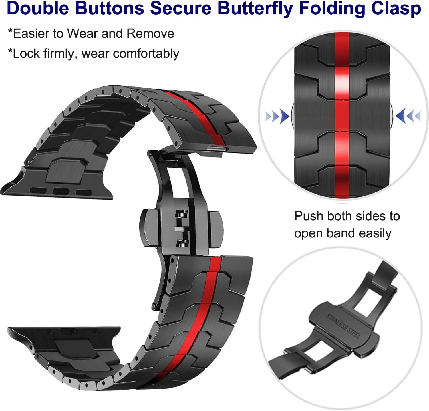 Stainless Steel Watch Band Compatible with Apple Watch Ultra Series Black Red, 38mm/ 40mm/ 41mm — image 3