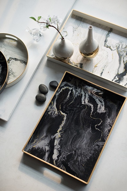 Set 2 Marble Patterned Rectangular Trays 48cm โ image 2