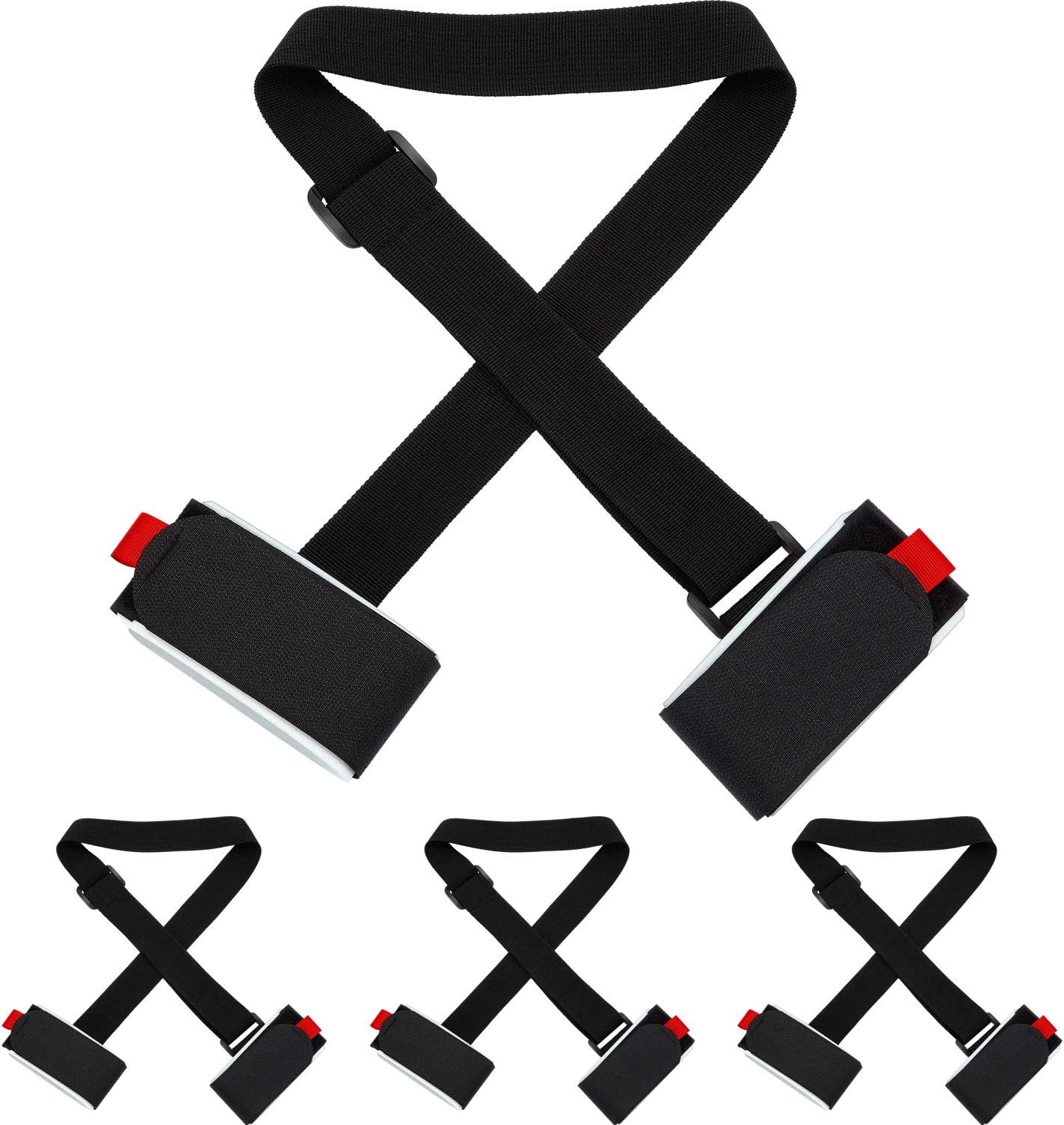 Adjustable Ski Carrier Bag for Skis and Poles - Black (4 Pack)