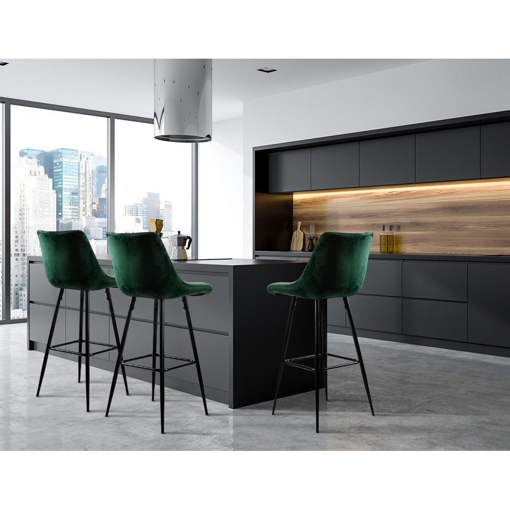 Artiss 2x Bar Stools Velvet Chairs Green — image 4