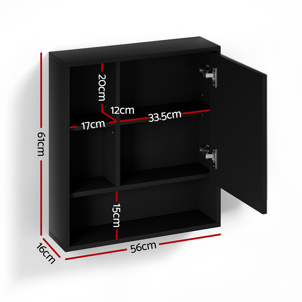 Cefito Bathroom Mirror Cabinet Mirrored Medicine Adjustable Shelf Wall Mounted 560mm Black — image 2
