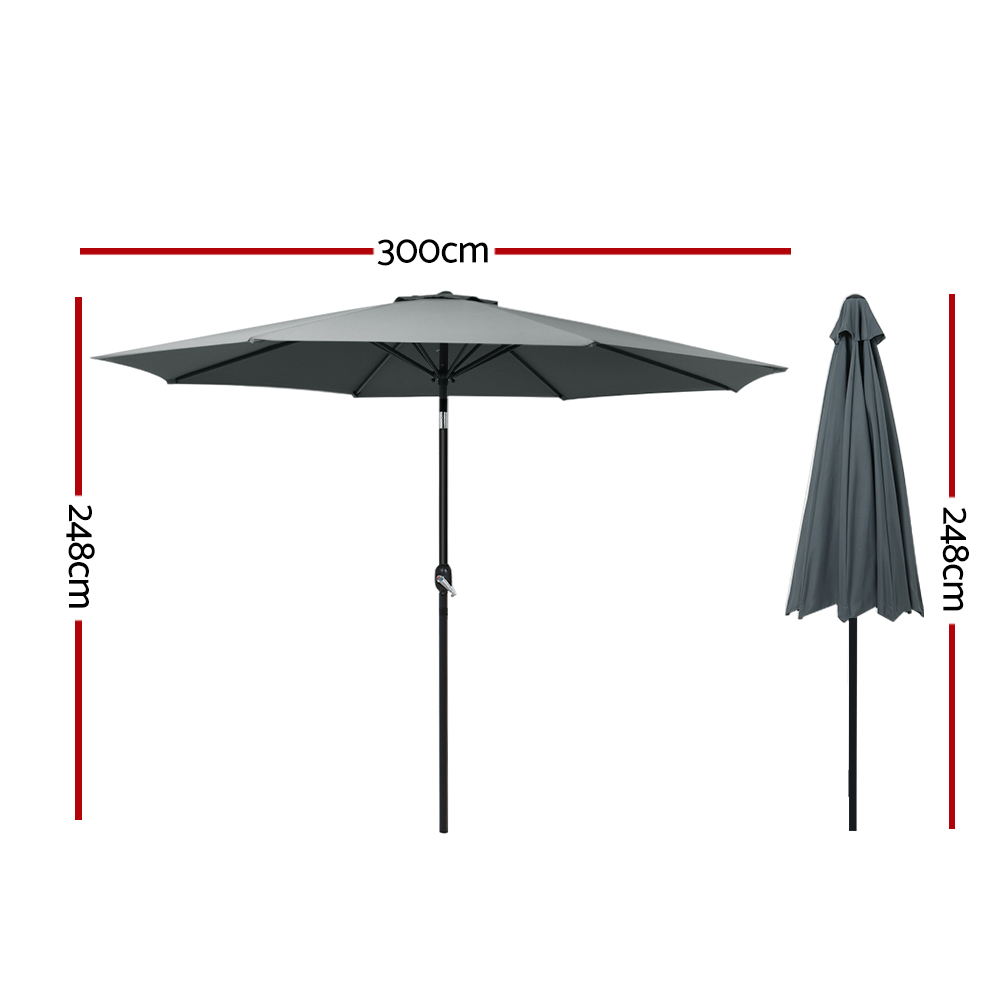 Instahut 3m Outdoor Umbrella Beach Pole Garden Patio Tilt Charcoal โ image 2
