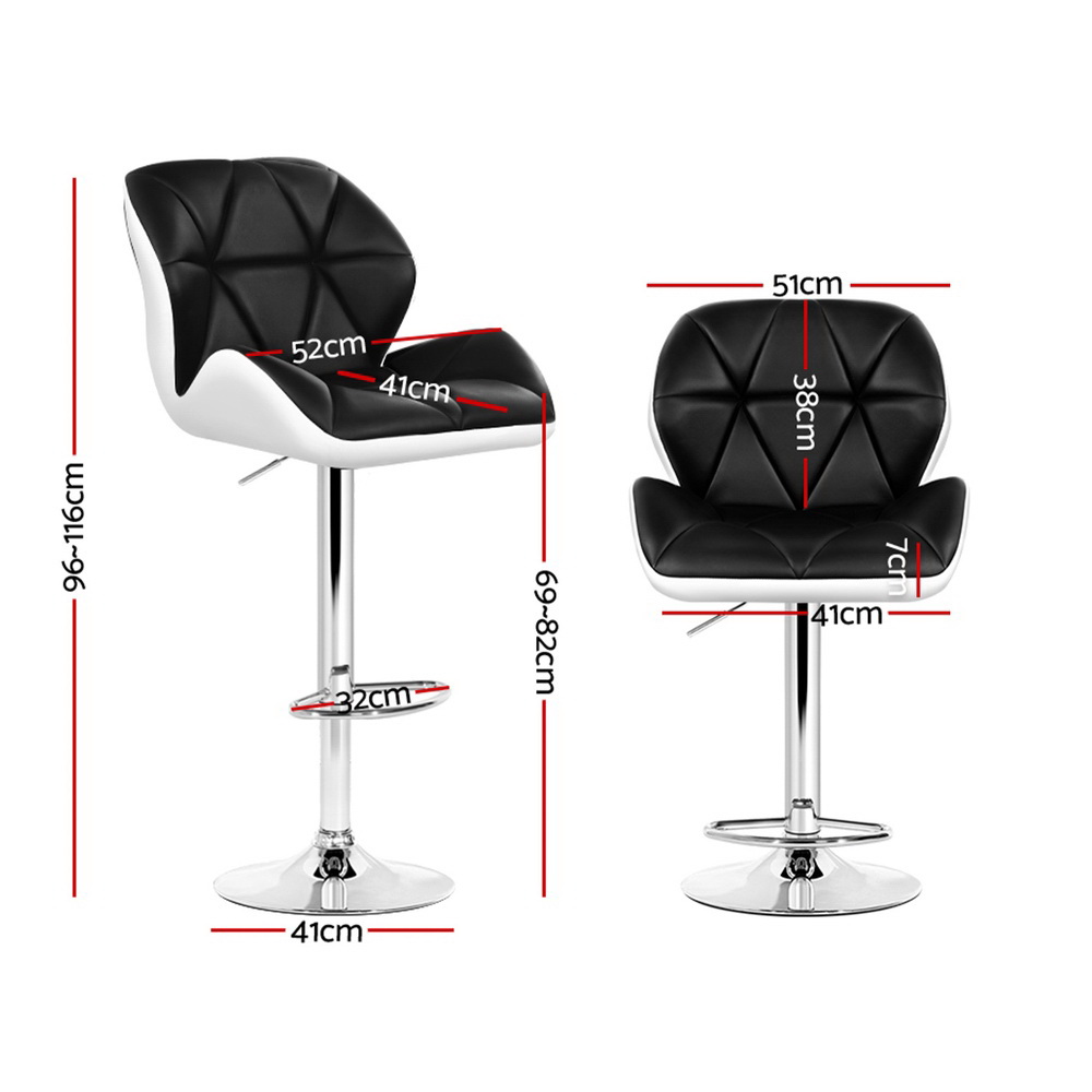 Artiss 4x Bar Stools Gas Lift Padded Leather Black & White — image 2