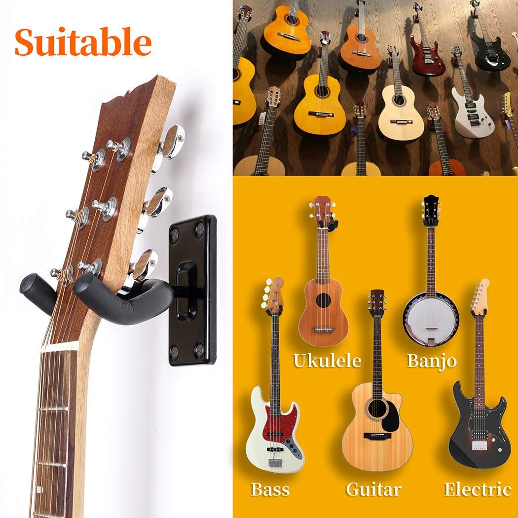 2 Pack Guitar Wall Mount Hangers for Electric Acoustic and Bass Guitars Ukulele the yoke can be adjusted up to 360 degrees — image 4