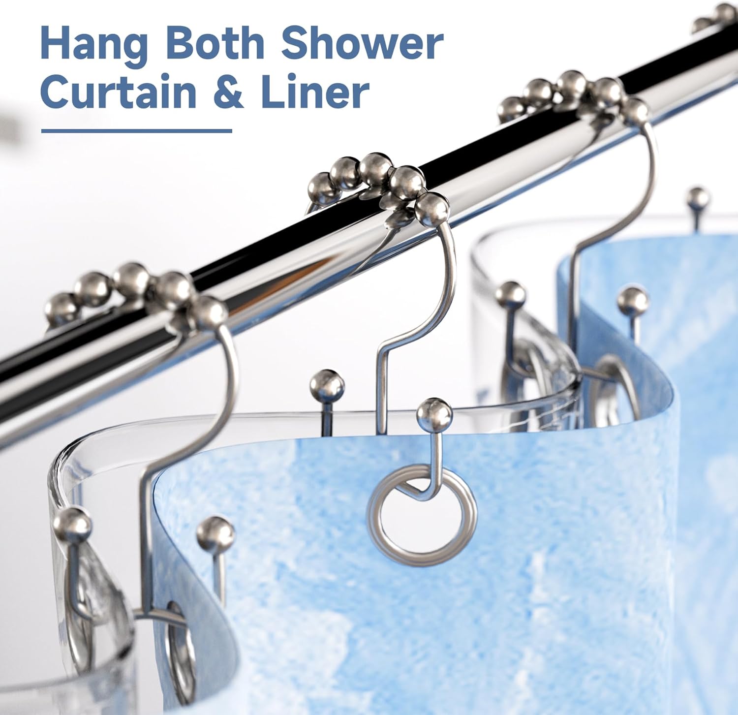 Shower Curtain Hooks - Stainless Steel - Metal - Double Sliding Clasp - Shower Curtain Rings - Suitable for Bathrooms - Double Shower Curtains โ image 2