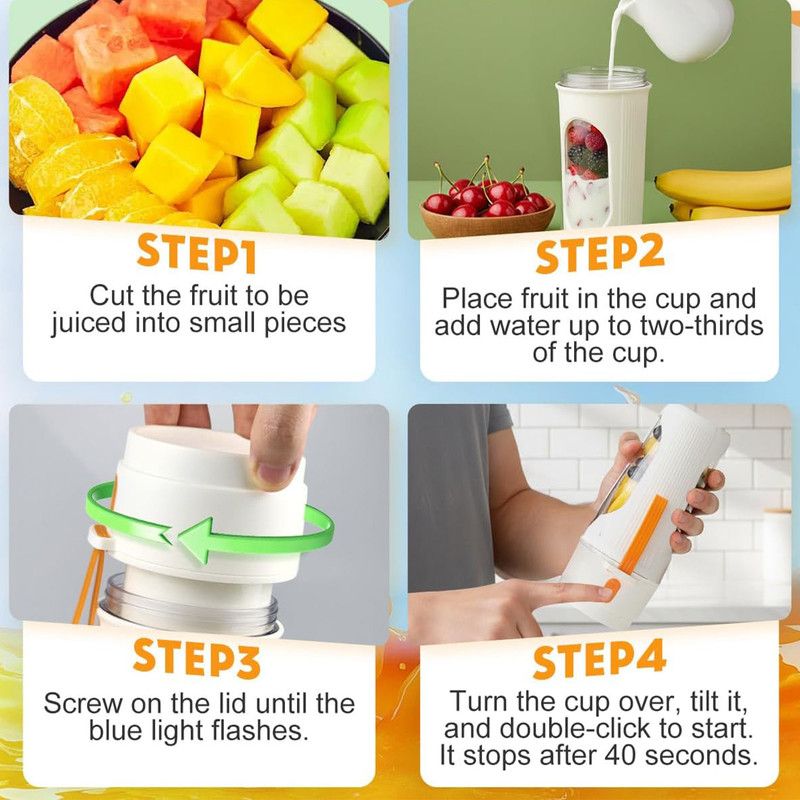 Portable Cordless Juicing Cup, Dual-Lid Design – 12-Blade Juicer, 1500mAh High Capacity, Compact Multi-Functional Portable Juicing Cup for Home Use – Green — image 6