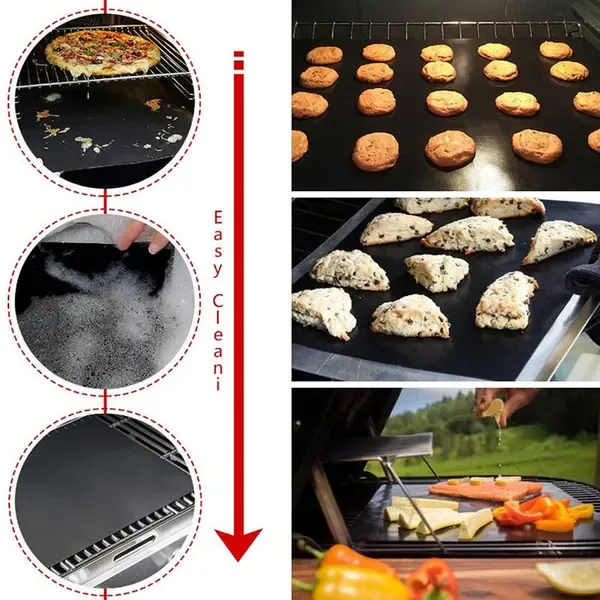 3 Pack Grill Mats Non-Stick Reusable PTFE Fiberglass BBQ Mats for Gas and Charcoal Grills Black 50 × 40 cm — image 3