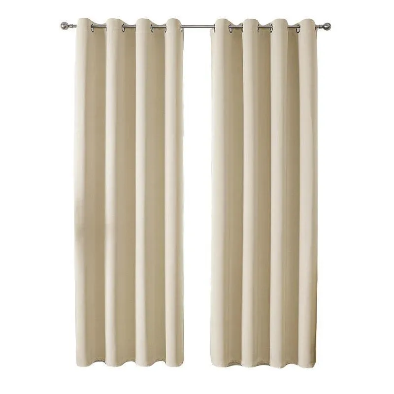 2pcs Semi Blackout Curtain Fabric Solid Colour Home Decor Drapes for Living Room - Yellow - 132 × 160cm