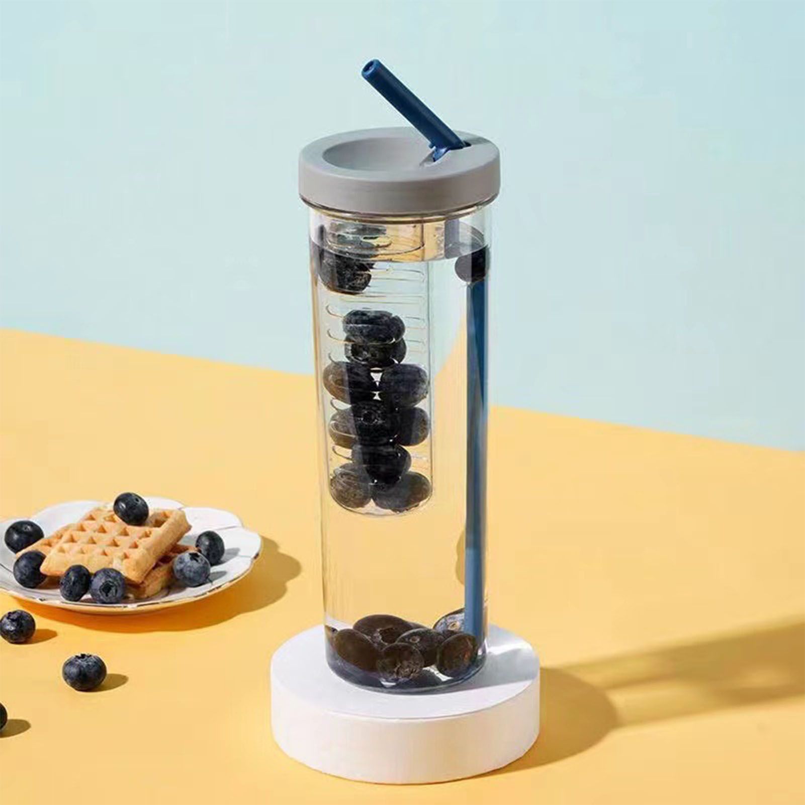 700ml Straw Cup Transparent Plastic Water Bottle with Straw Portable Juice Cup Drinking Bottle Gray — image 5