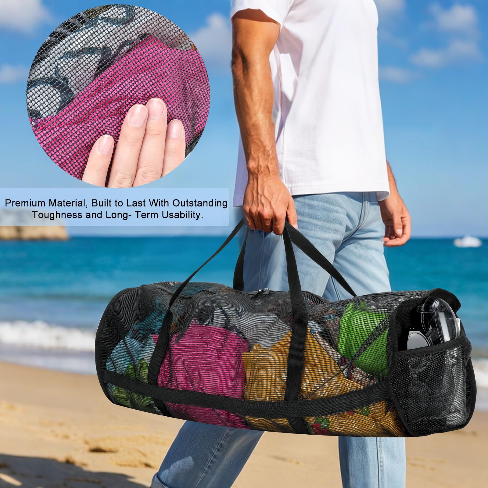 Diving Mesh Duffel Bag Large Capacity, Quick-Dry Ventilation System Mesh Duffel Bag for Scuba Diving, Snorkeling & Spearfishing Ideal Beach Travel Companion — image 3