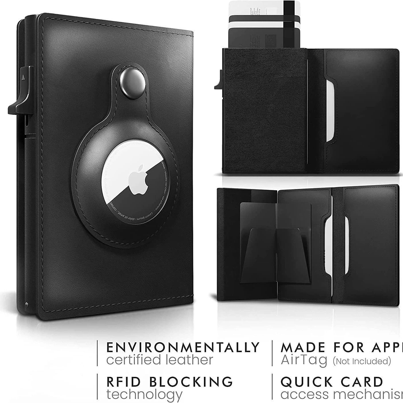 AirTag Wallet Genuine Leather Air Tag Wallet RFID Technology Credit Card Holder with Minimalist Wallet for Men for Apple AirTag (No Airtag Included)(Black) — image 2
