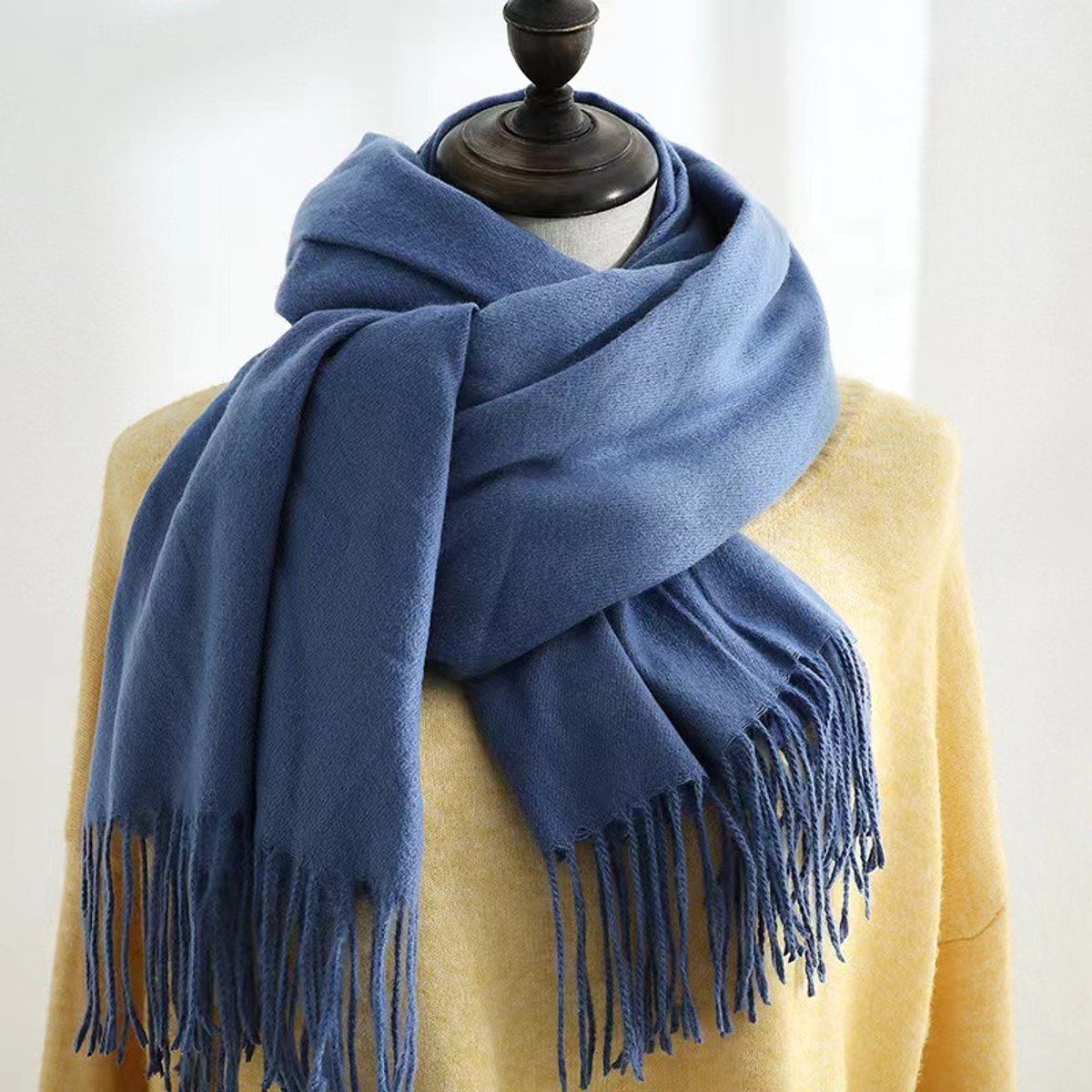 Women's Woven Winter Scarf, Large Tassel Shawl Wrap, Soft Warm Neck Warmer for Cold Weather Outfits, 70x200 cm, Blue โ image 2