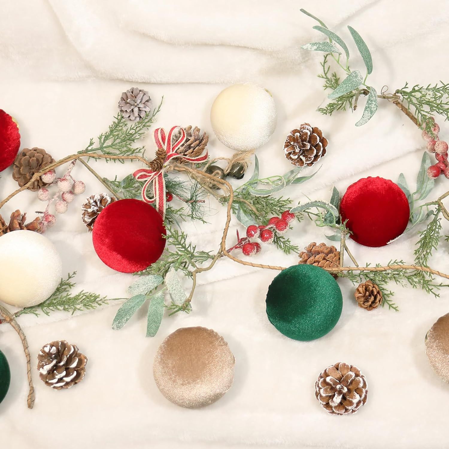 3.14" Velvet Christmas Balls, 12PCS 80MM Plastic Christmas Ball Ornaments for Xmas Tree Hanging Decorations Assortment, for Holiday Party Decor, Red, White โ image 4