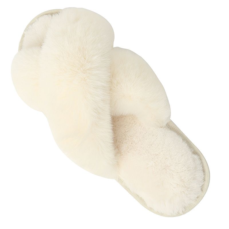 Cozy Winter Home Essentials Set - White 1 Pair Women's Plush Cross Band Faux Fur Slippers XL Size & 2 Pairs Cute Teddy Bear Fuzzy Socks Set, Warm Indoor Lounge โ image 2