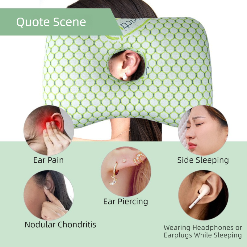 Light Gold Ergonomic Ear Pillow with Hole for Side Sleepers - Pressure Relief Cushion for Ear Pain, Piercings & CNH - Washable Cover โ image 3