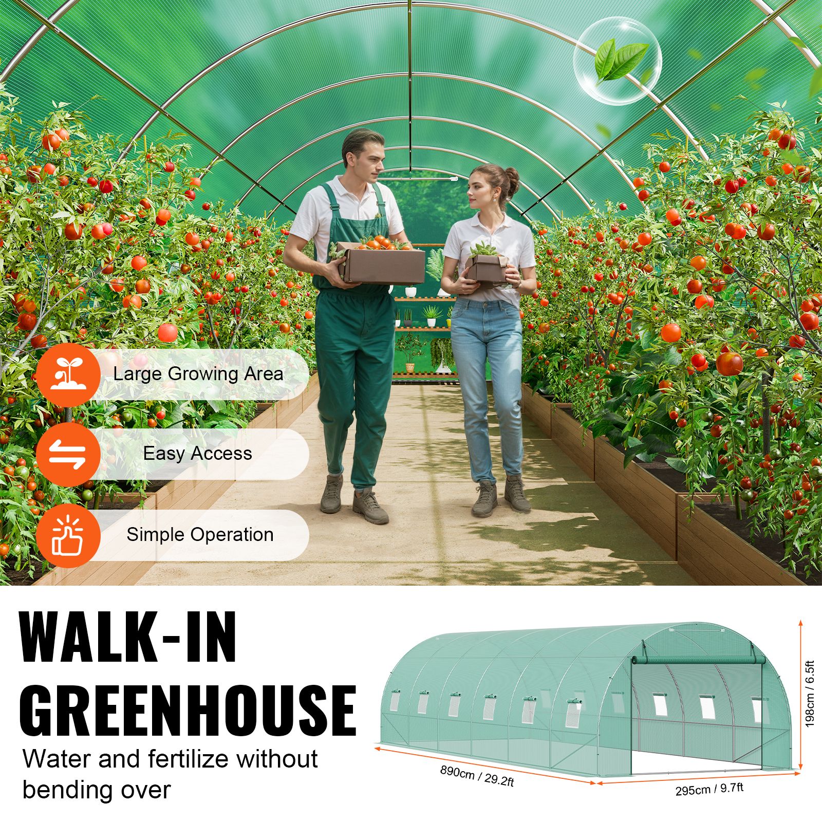 Walk-in Tunnel Greenhouse 29.2x9.7x6.5ft Galvanized Frame PE Cover Green — image 5