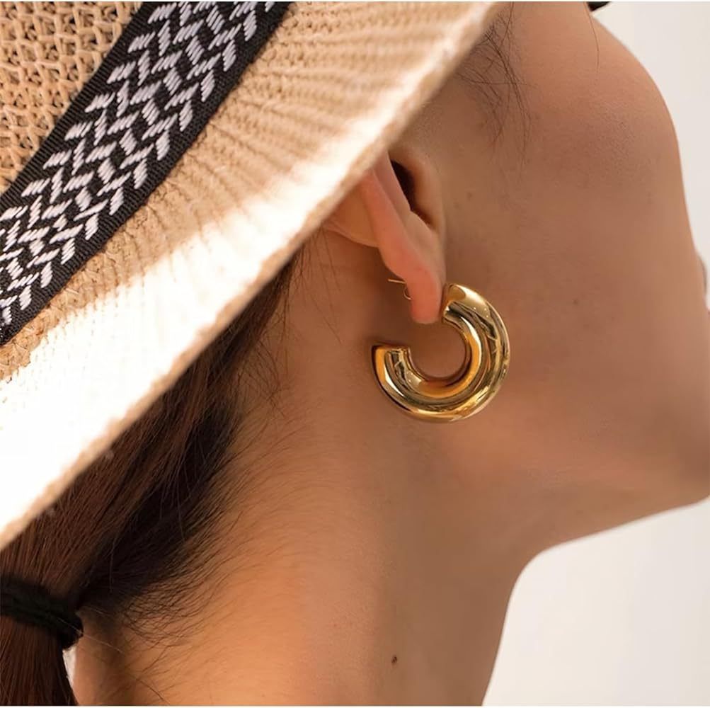 2 pairs Gold Hoop Earrings for Women Plated Chunky Gold Earrings Open Gold Hoops Hypoallergenic Lightweight Earrings โ image 4