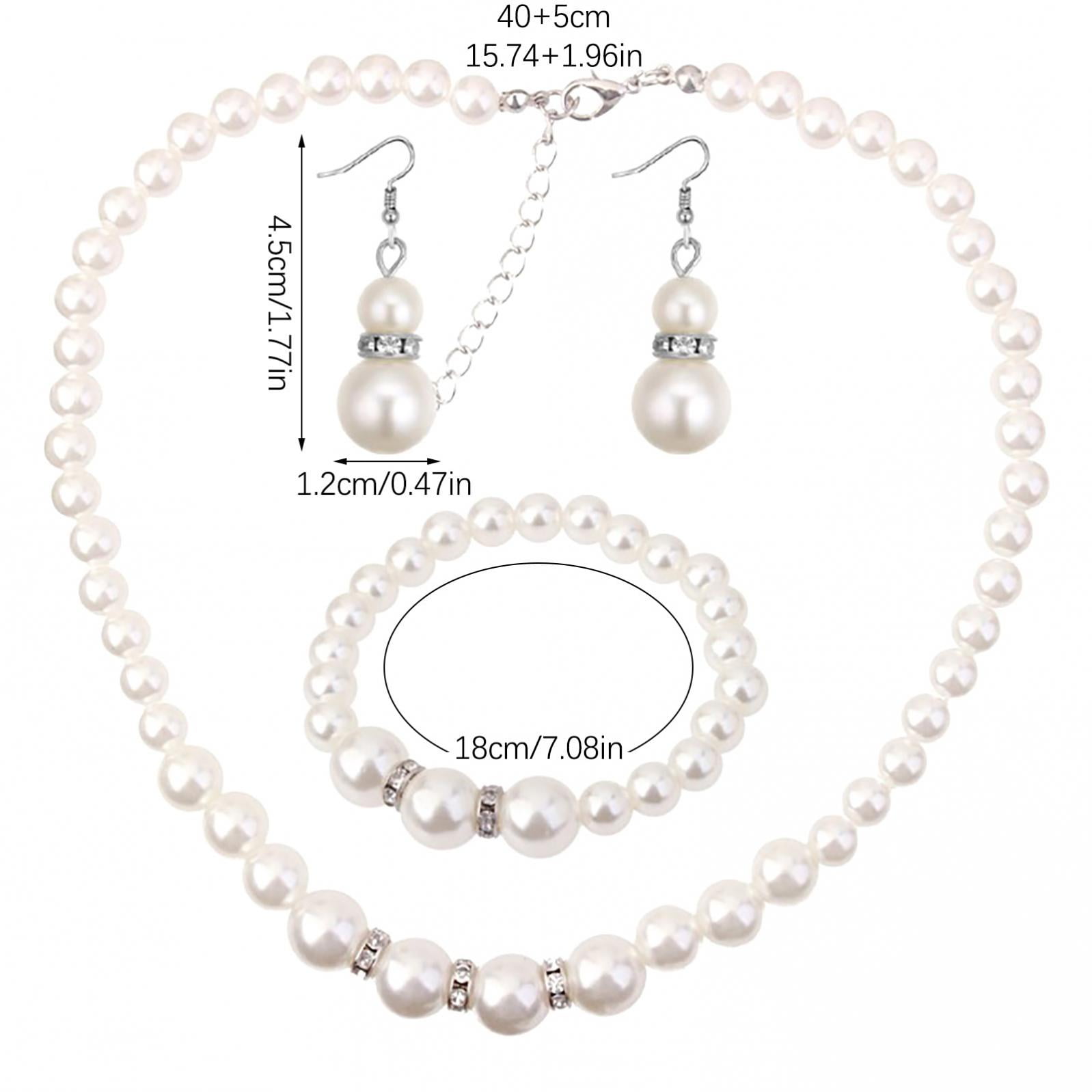 Pearl Necklace and Earring Set Simulated Shell Pearls Round White Silver Pearl Stud Earrings Bracelets Wedding Jewelry Sets for Bride Bridesmaid Women โ image 6