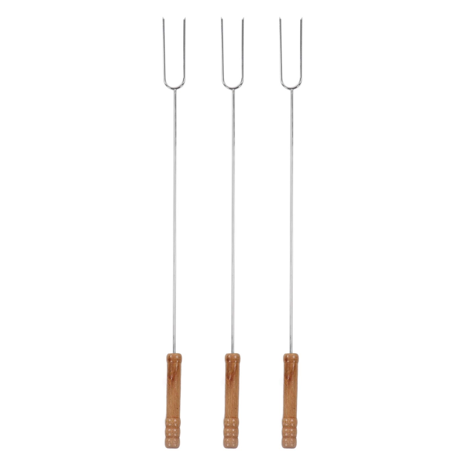 3Pcs Barbecue Forks Multifunctional Stainless Steel Roasting Stick with Beech Wood Handle for Outdoor BBQ Camping 47.2cm