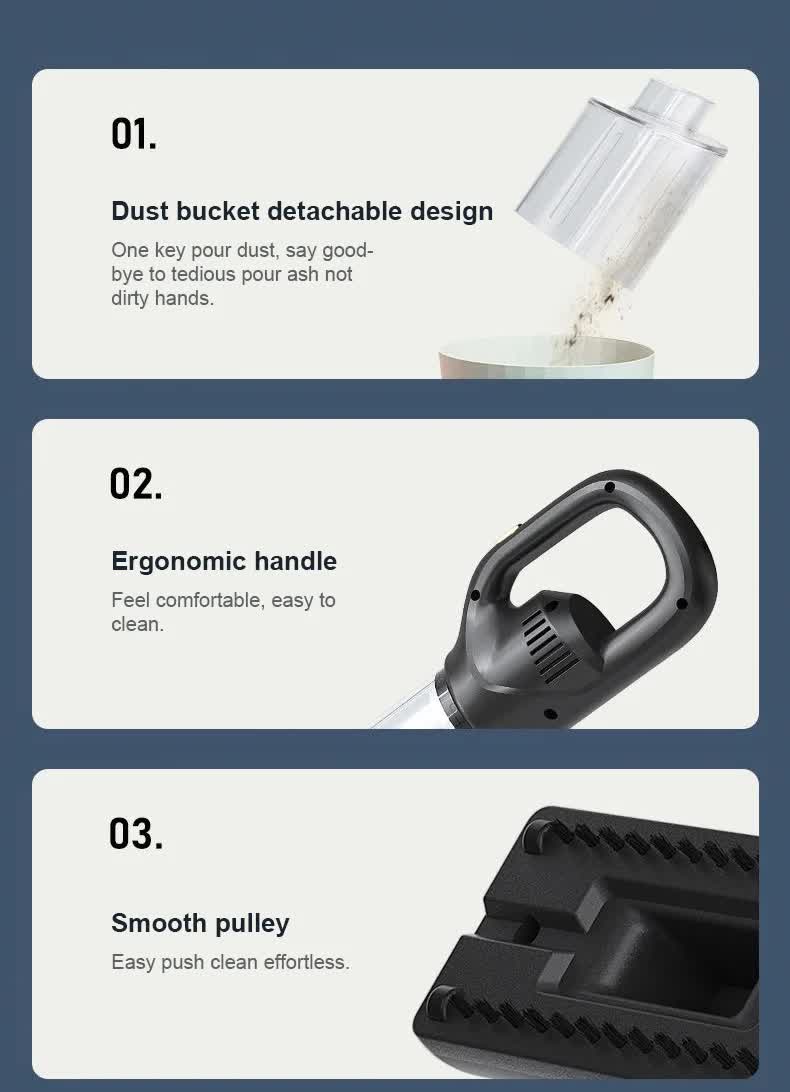 Black Portable Cordless Vacuum Cleaner - 120W, 10KPa Suction, 2000mAh Battery, Lightweight Design, with Soft Brush Attachment โ image 5