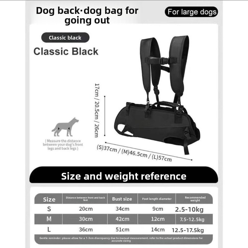 Black Multi-Functional Dog Carrier Backpack and Lift Harness for Hiking and Outdoor Use, Adjustable Breathable Pet Support Sling for Senior or Injured Large — image 6