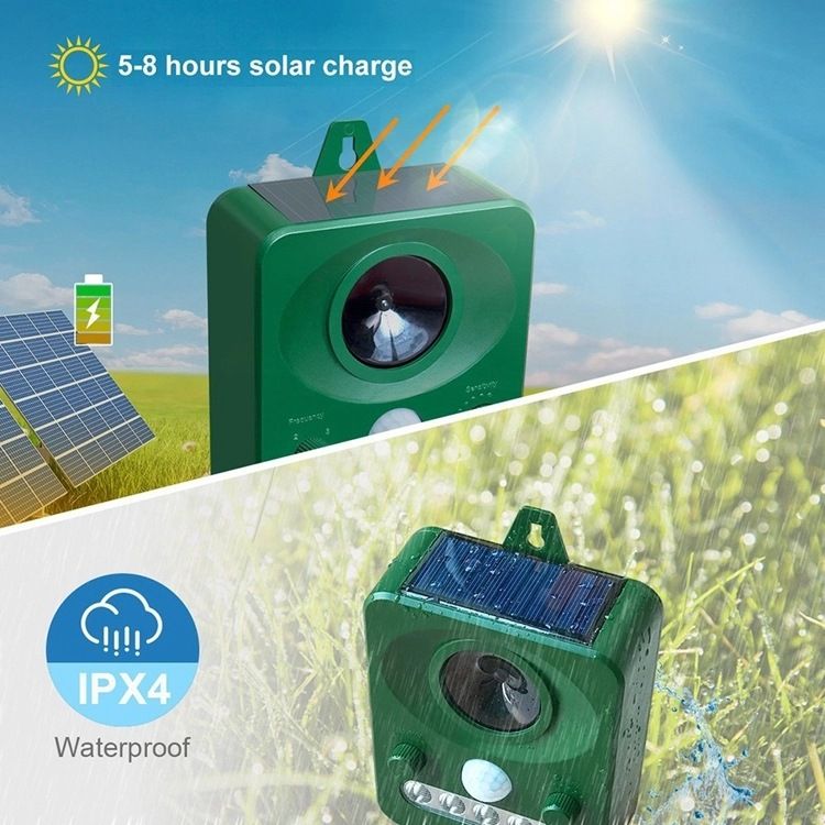 Ultrasonic Animal Repeller. Solar Animal Repellent. with Flashing LED Light and Alarm to expel Cats, Dogs, Squirrels, Deer, Raccoons — image 2
