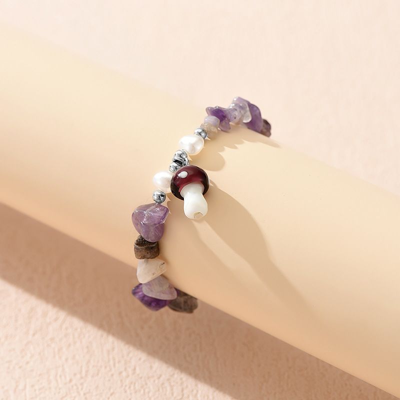 Natural multi-color crushed stone mushroom bracelet elastic wristband bracelet for both men and women โ image 4