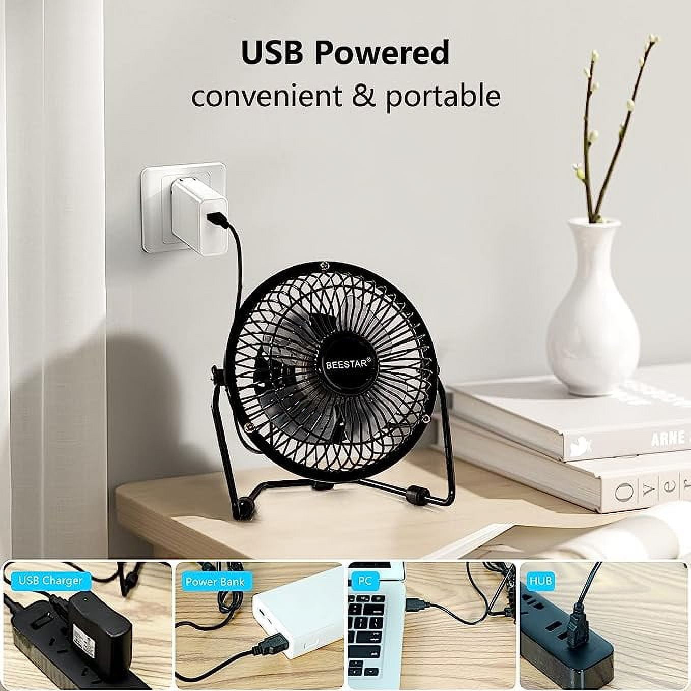 4 Inch USB Desk Fan,Small and Quiet,Powerful USB Powered Portable Fan,Strong Airflow,Mini Metal USB Fan,360°Rotation,Personal Cooling Fan with 2 Speed for Home — image 6
