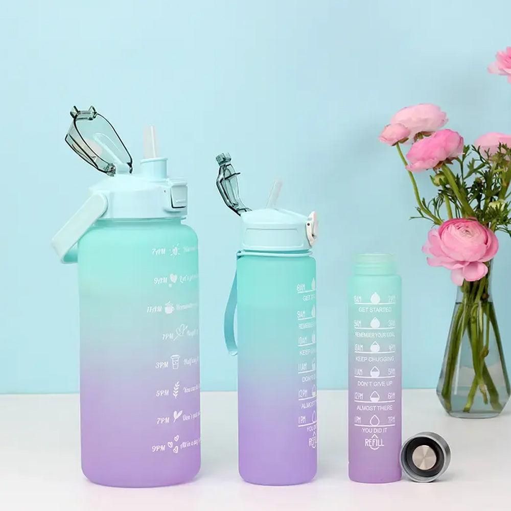 3-Piece Set Gradual-Color Motivational Water Bottles Set Sports Drinking Bottle with Time Markings Purple — image 4