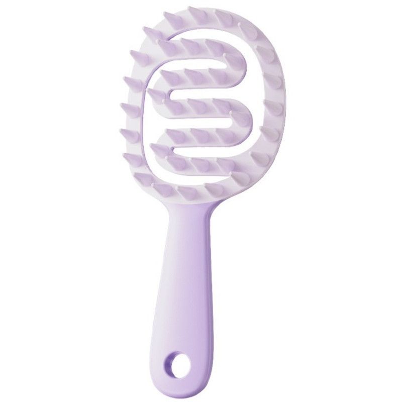 Long-Handled Hollow Hair Shampoo Brush, TPR Soft-Bristle Scalp Massager, for Wet & Dry Hair—Purple