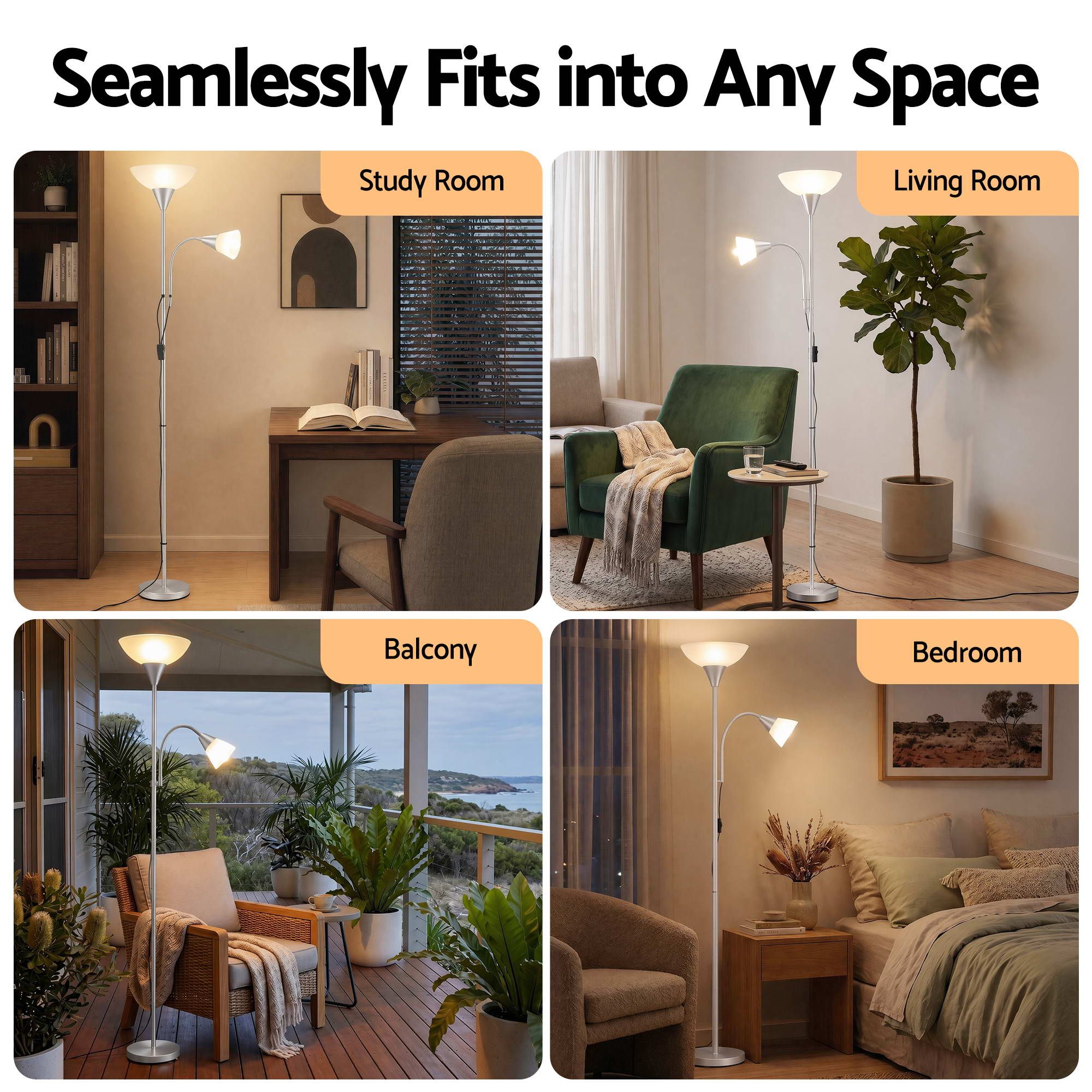 Artiss Floor Lamp Mother and Child Modern Home Living Room Office Reading Silver โ image 5