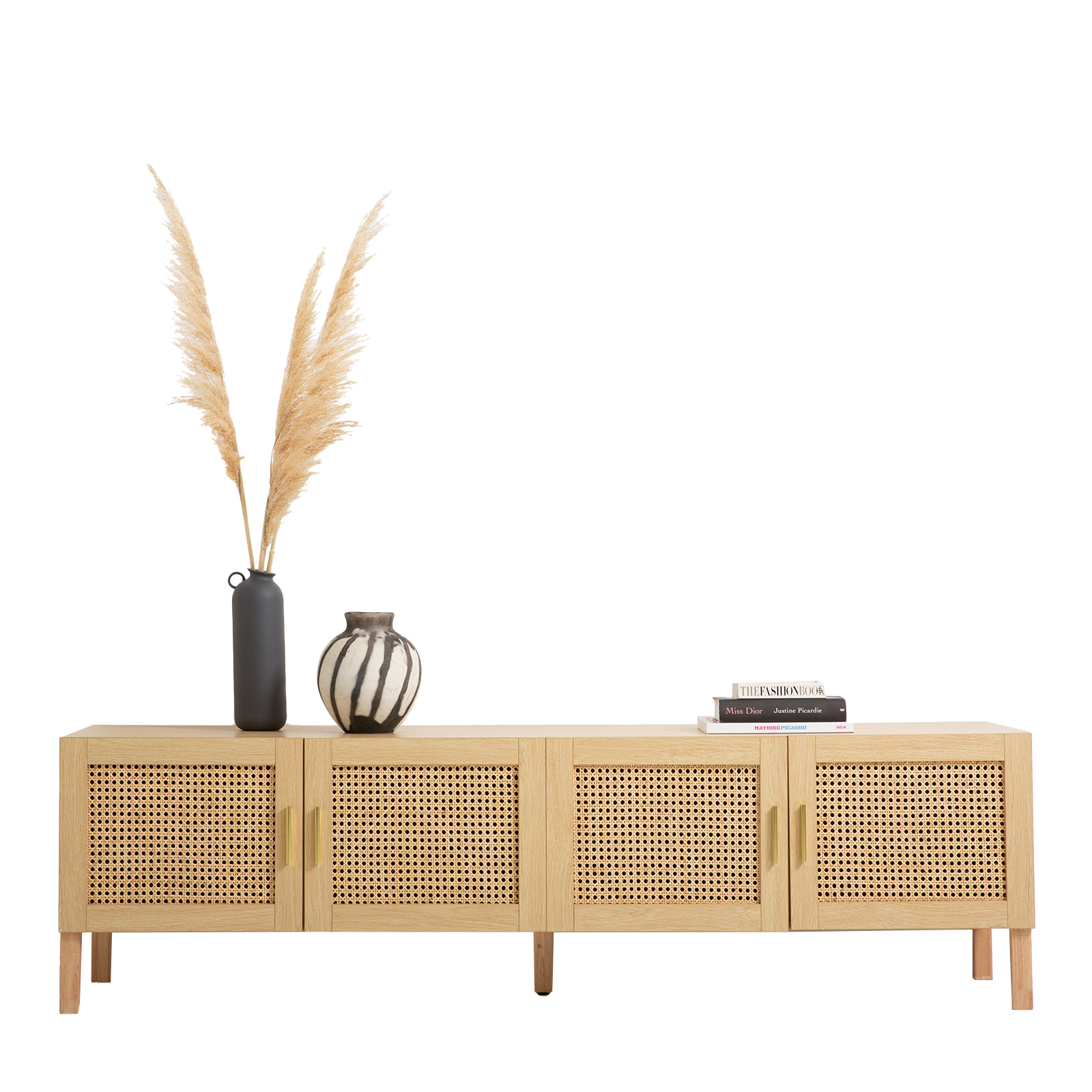 Casa Decor Santiago Rattan Entertainment Unit TV Stand Cabinet Storage Oak — image 4