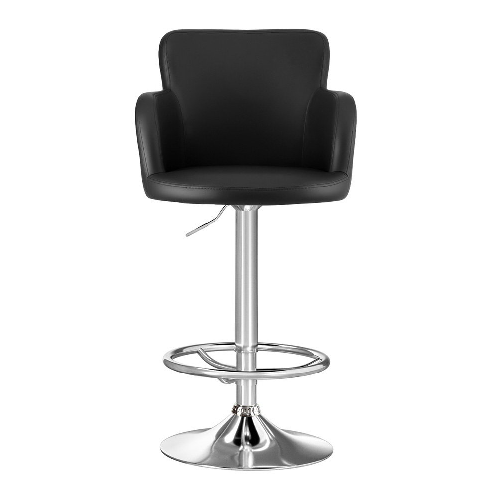 Artiss 2x Leather Bar Stools Swivel Adjustable Gas Lift PU Counter Chairs Black — image 3