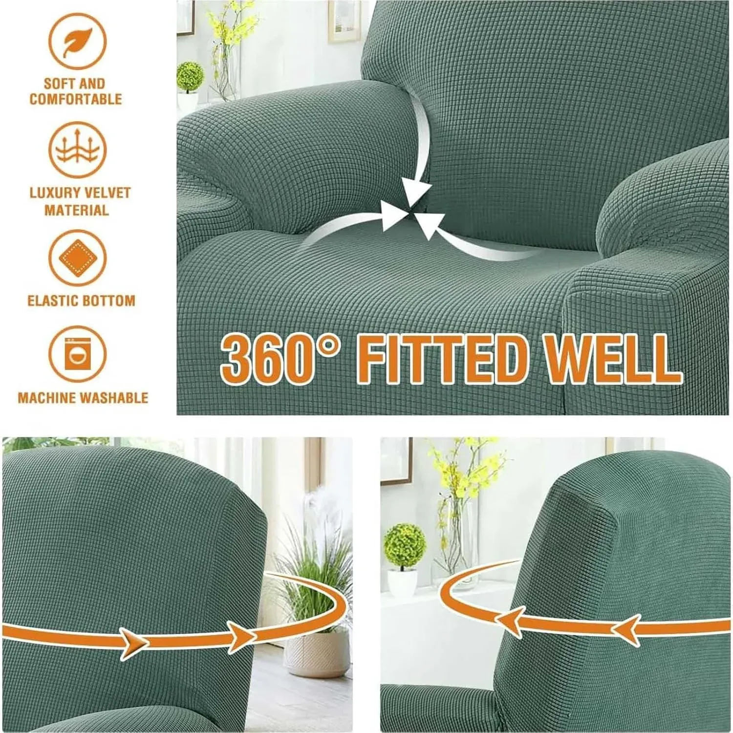 Power Lift Recliner Chair Cover, Stretch Jacquard Slipcover with Side Pocket, Sage Green โ image 5