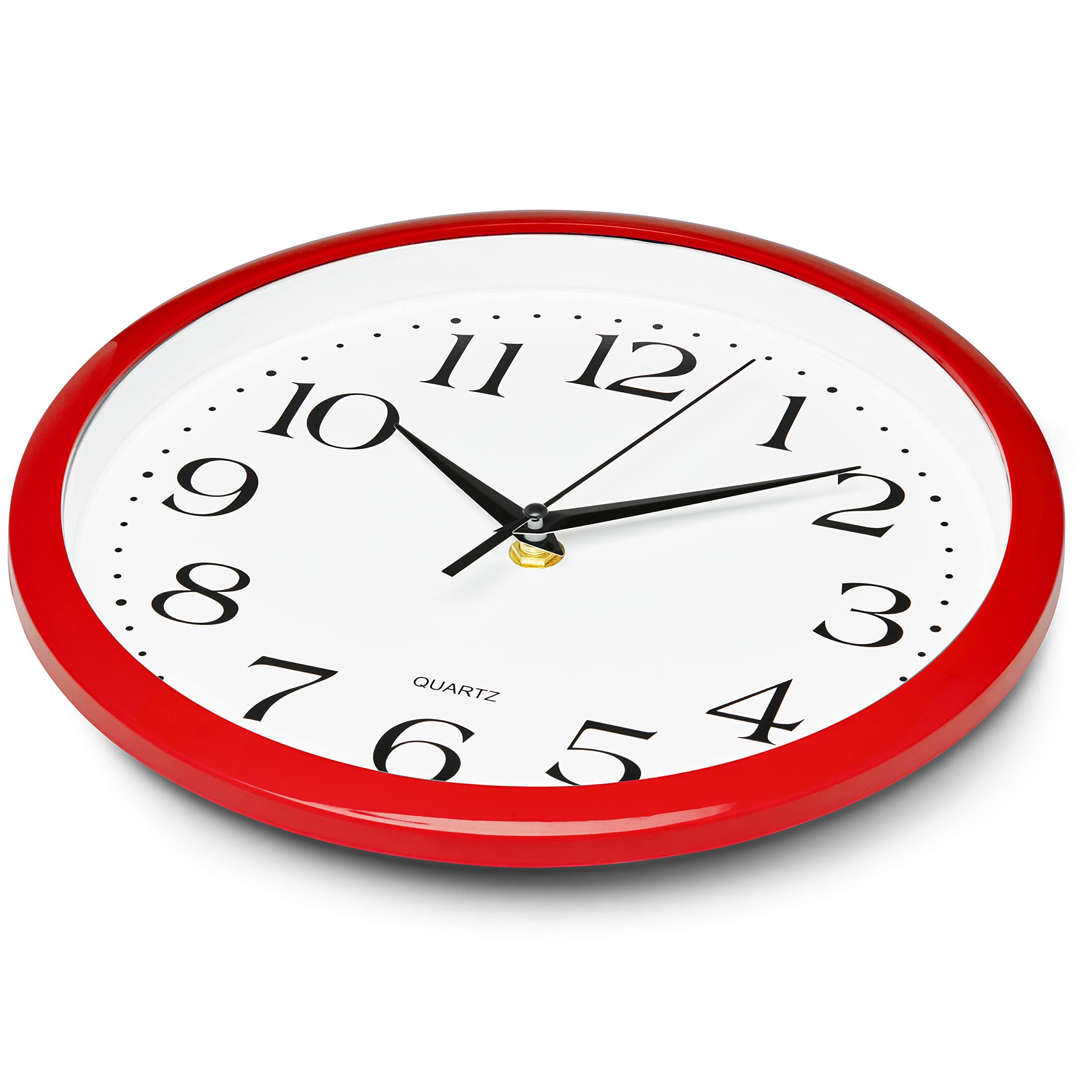 Quality Quartz Battery Operated Round Easy to Read Home/Kitchen/Office/Classroom/School Clocks, Vintage Retro Red Frame — image 4