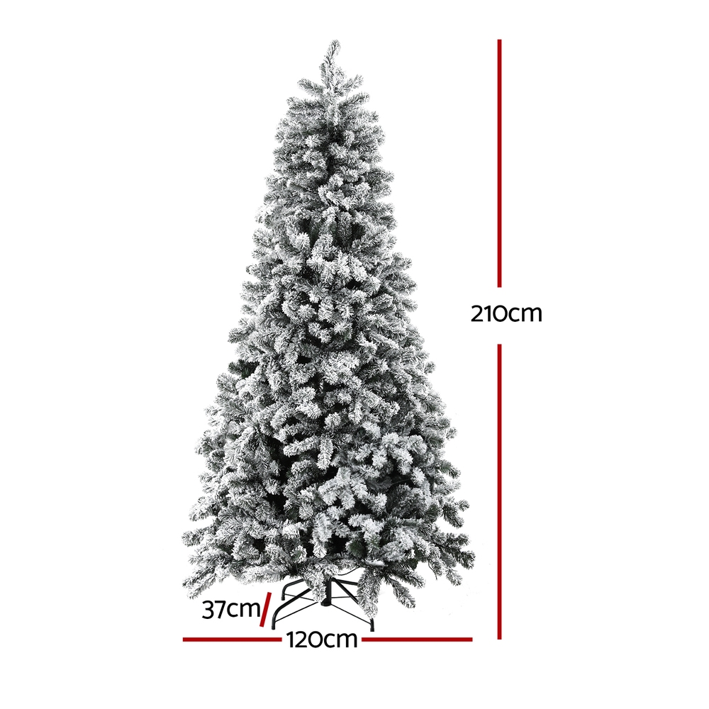 Jingle Jollys Christmas Tree 2.1m Snow Flocked LED Xmas Decoration 8 Light Modes โ image 2