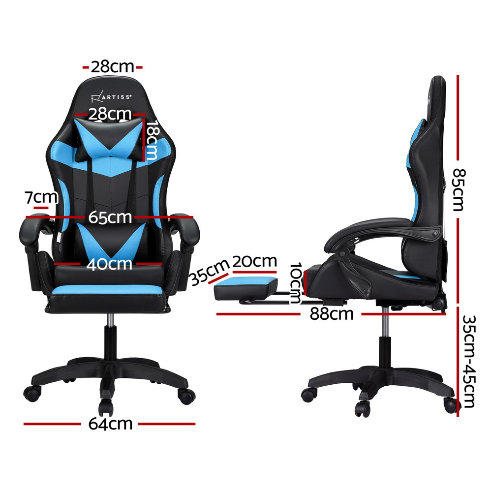 Artiss 6 Point Massage Gaming Office Chair 7 LED Footrest Cyan Blue โ image 2