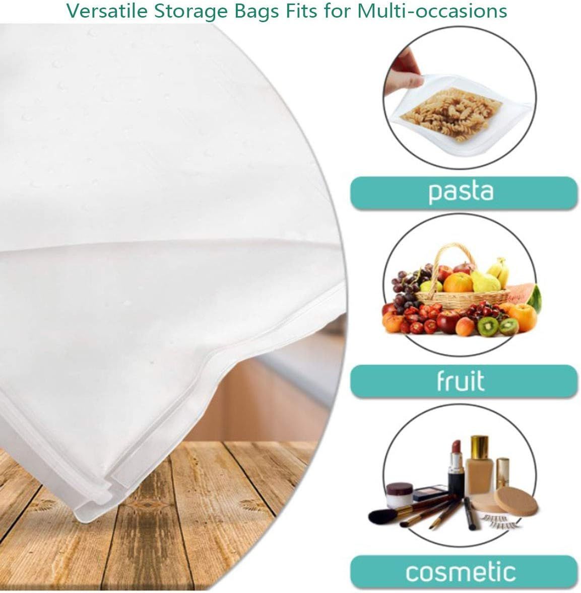 Reusable Food Storage Bags,Silicone Food Bag Reusable Sandwich Bags Kids Snack Bags,4 Pack Leakproof Bag Freezer Bags — image 5
