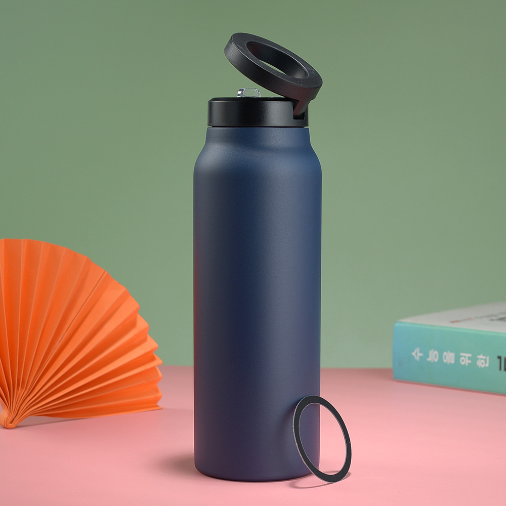 Stainless Steel Insulated Water Bottle with Integrated Magnetic Phone Stand - Blue (24oz) โ image 2